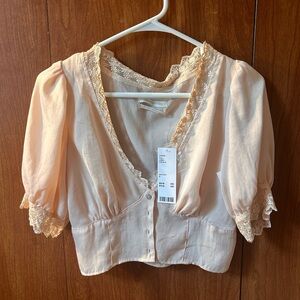 UO Isabella Lace Trim Satin Blouse